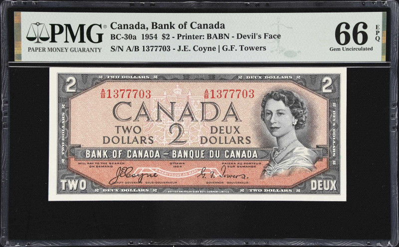 CANADA. Bank of Canada. 2 Dollars, 1954. BC-30a. PMG Gem Uncirculated 66 EPQ.
...