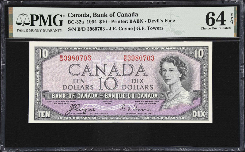 CANADA. Bank of Canada. 10 Dollars, 1954. BC-32a. PMG Choice Uncirculated 64 EPQ...