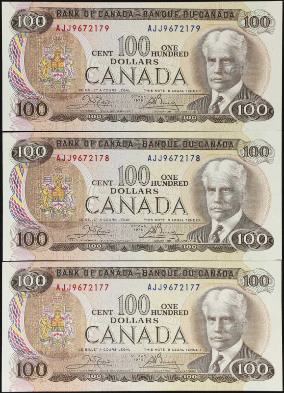 CANADA. Lot of (3). Bank of Canada. 100 Dollars, 1975. BC-52b. Uncirculated.

...