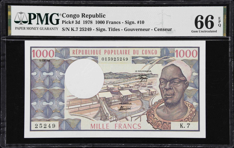 CONGO. Banque des Etats de l'Afrique Centrale. 1000 Francs, 1978. P-3d. PMG Gem ...