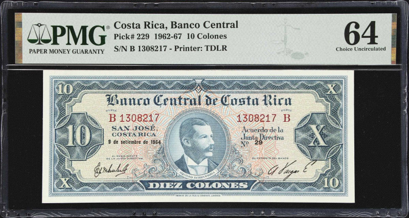 COSTA RICA. Banco Central de Costa Rica. 10 Colones, 1964. P-229. PMG Choice Unc...