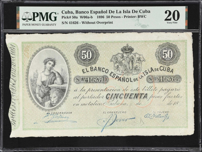 CUBA. Lot of (2). Banco Espanol de la Isla de Cuba. 50 Pesos, 1896. P-50a & 50b....