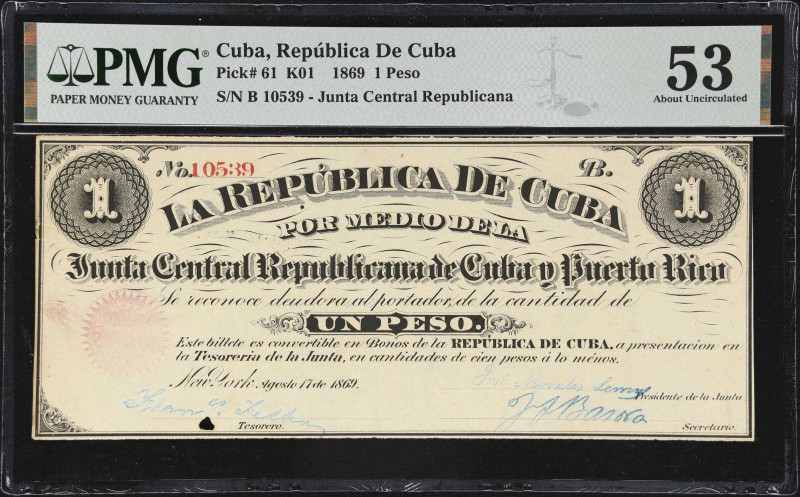 CUBA. Lot of (2). Republica de Cuba. 1 Peso, 1943-69. P-61 & 69e. PMG Very Fine ...