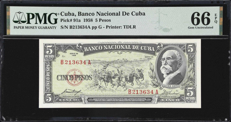 CUBA. Lot of (2). Banco Nacional de Cuba. 5 & 10 Pesos, 1958. P-88b & 91a. PMG G...