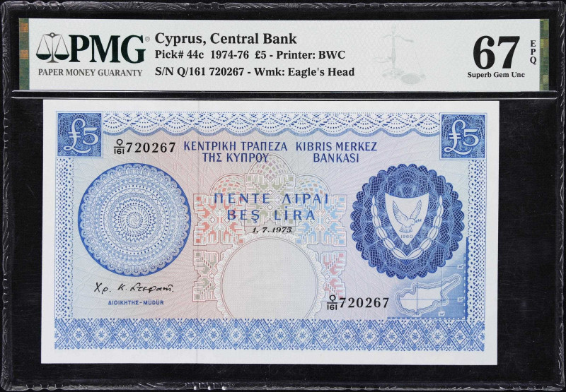 CYPRUS. Central Bank of Cyprus. 5 Pounds, 1975. P-44c. PMG Superb Gem Uncirculat...