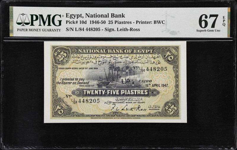 EGYPT. National Bank of Egypt. 25 Piastres, 1947. P-10d. PMG Superb Gem Uncircul...