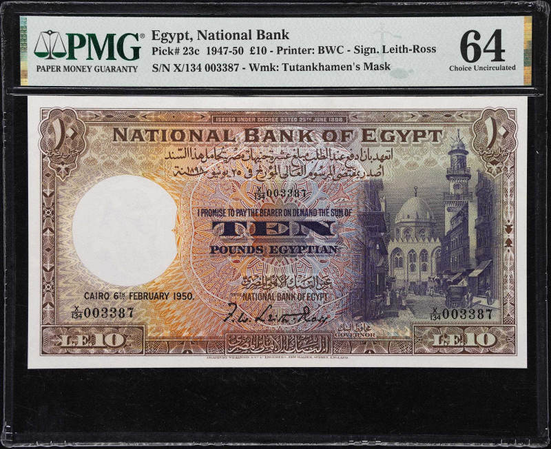 EGYPT. National Bank of Egypt. 10 Pounds, 1950. P-23c. PMG Choice Uncirculated 6...