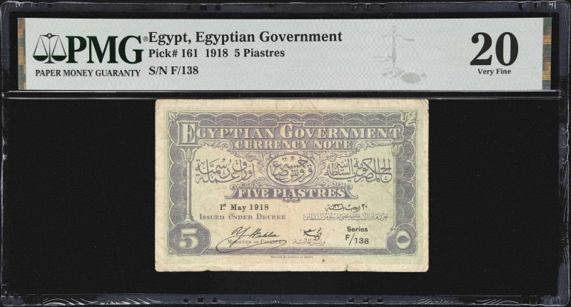 EGYPT. Egyptian Government. 5 Piastres, 1918. P-161. PMG Very Fine 20.

Estima...