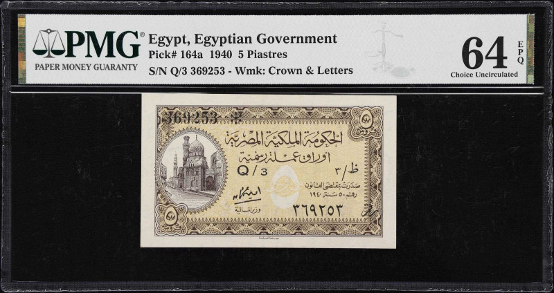 EGYPT. Egyptian Government. 5 Piastres, 1940. P-164a. PMG Choice Uncirculated 64...