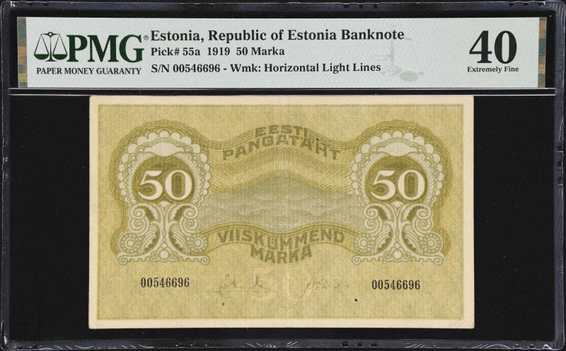 ESTONIA. Eesti Vabariigi. 50 Marka, 1919. P-55a. PMG Extremely Fine 40.
PMG Com...