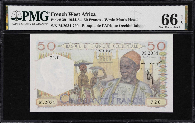 FRENCH WEST AFRICA. Lot of (2). Banque de l'Afrique Occidentale. 50 & 100 Francs...