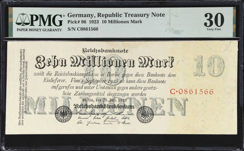 GERMANY. Reichsbank. 10 Millionen Mark, 1923. P-96. PMG Very Fine 30.

Estimat...