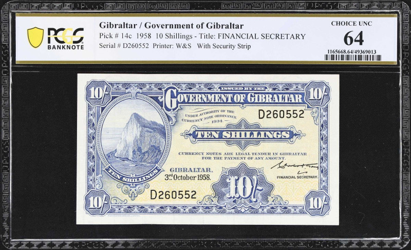 GIBRALTAR. Government of Gibraltar. 10 Shillings, 1958. P-14c. PCGS Banknote Cho...