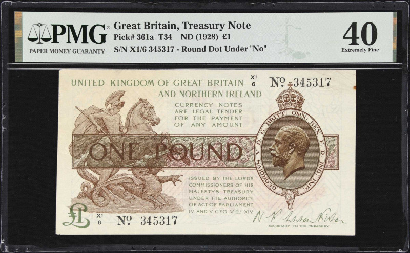 GREAT BRITAIN. Lords Commissioners of His Majesty's Treasury. 1 Pound, ND (1928)...