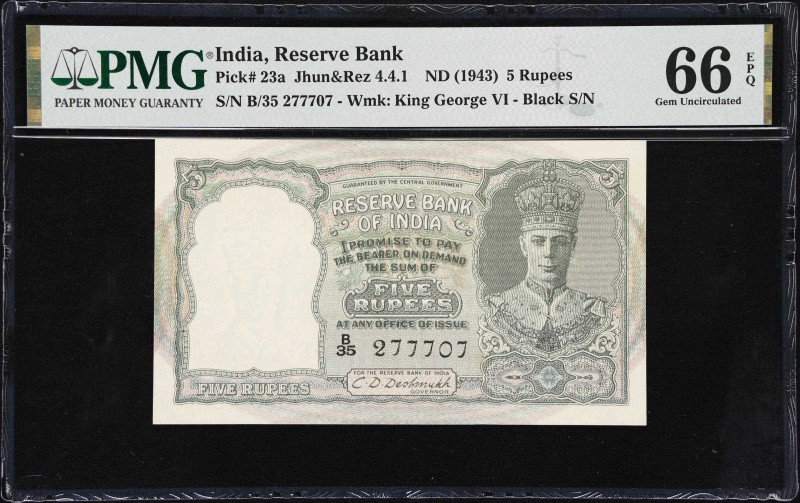 INDIA. Lot of (2). Reserve Bank Of India. 5 Rupees, ND (1943). P-23a. Jhun&Rez 4...