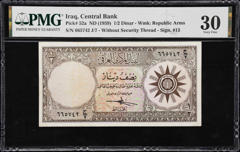 IRAQ. Central Bank of Iraq. 1/2 Dinar, ND (1959). P-52a. PMG Very Fine 30.
PMG ...