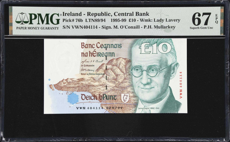 IRELAND. Lot of (2). Central Bank of Ireland. 10 Pounds, 1999. P-76b. LTN89/94. ...