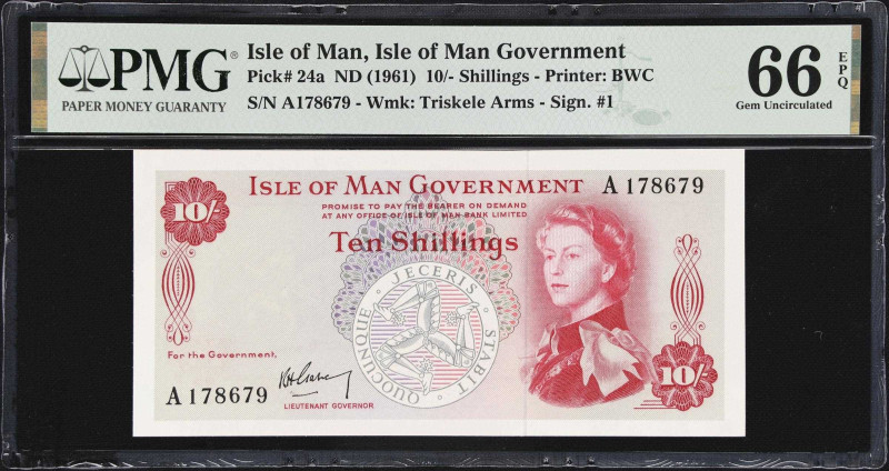 ISLE OF MAN. Isle of Man Government. 10 Shillings, ND (1961). P-24a. PMG Gem Unc...