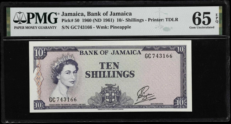 JAMAICA. Bank of Jamaica. 10 Shillings, 1960 (ND 1961). P-50. PMG Gem Uncirculat...