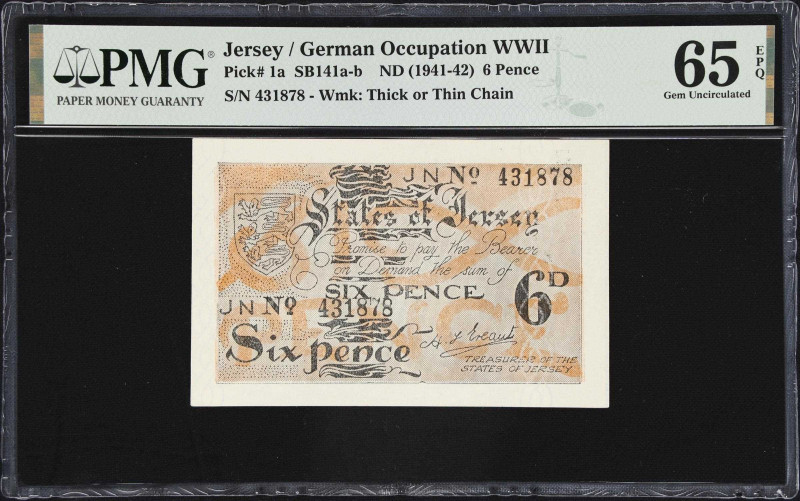 JERSEY. States of Jersey. 6 Pence, ND (1941-42). P-1a. SB141a-b. PMG Gem Uncircu...