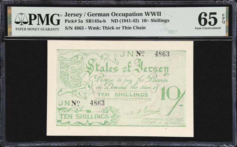 JERSEY. States of Jersey. 10 Shillings, ND (1941-42). P-5a. SB145a-b. PMG Gem Un...