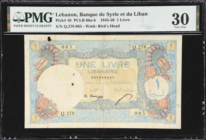 LEBANON. Banque de Syrie et du Liban. 1 Livre, 1950. P-48. PCLB 66b. PMG Very Fi...