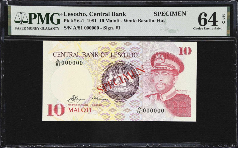 LESOTHO. Central Bank of Lesotho. 10 Maloti, 1981. P-6s1. Specimen. PMG Choice U...