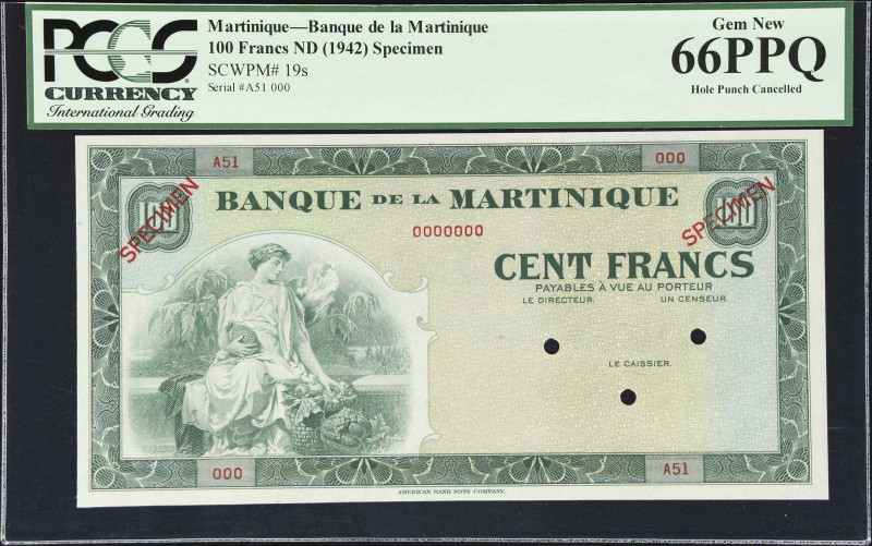 MARTINIQUE. Banque de la Martinique. 100 Francs, ND (1942). P-19s. Specimen. PCG...