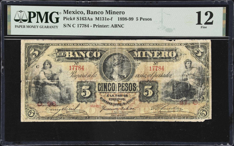 MEXICO. Banco Minero. 5 Pesos, 1898. P-S163Aa. M131e-f. PMG Fine 12.

Estimate...