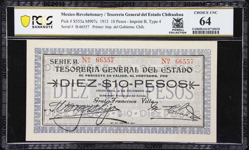 MEXICO--REVOLUTIONARY. Tesoreria General del Estado Chihuahua. 10 Pesos, 1913. P...