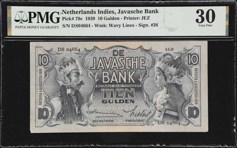 NETHERLANDS INDIES. Lot of (3). Javasche Bank. 10 & 25 Gulden, 1935-39. P-79b, 7...