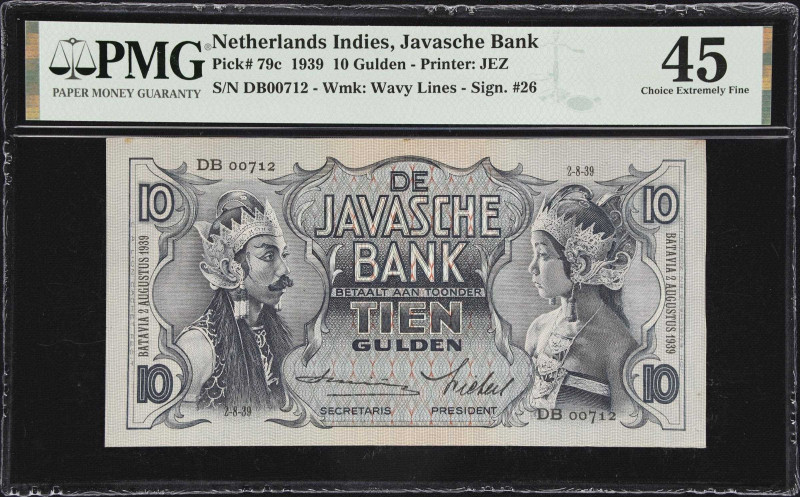 NETHERLANDS INDIES. Javasche Bank. 10 Gulden, 1939. P-79c. PMG Choice Extremely ...