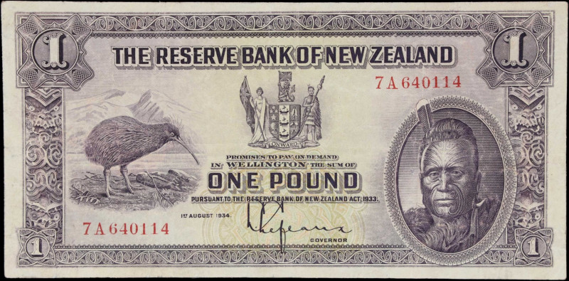 NEW ZEALAND. Reserve Bank of New Zealand. 1 Pound, 1934. P-155.

Estimate: $20...