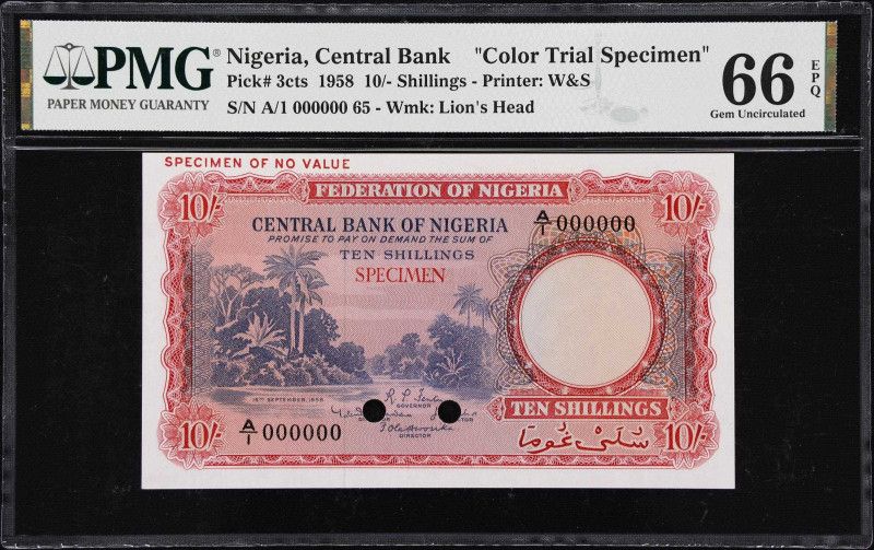 NIGERIA. Central Bank of Nigeria. 10 Shillings, 1958. P-3cts. Color Trial Specim...