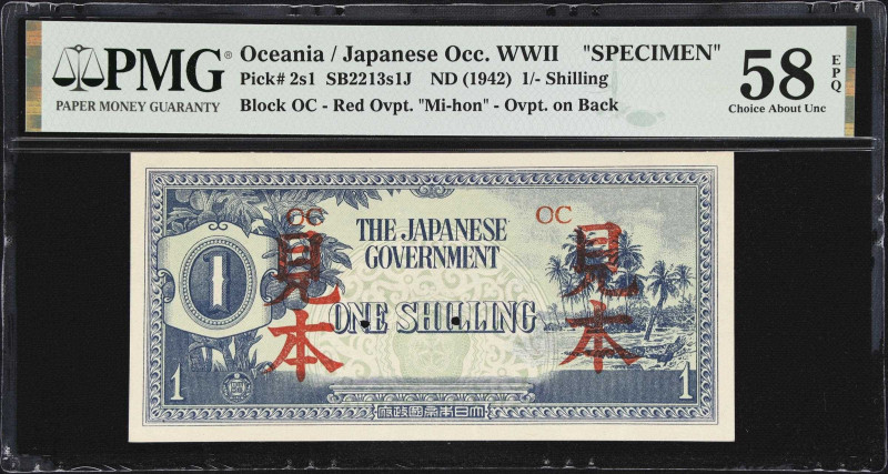 OCEANIA. Japanese Government. 1 Shilling, ND (1942). P-2s1. SB2213s1J. Specimen....