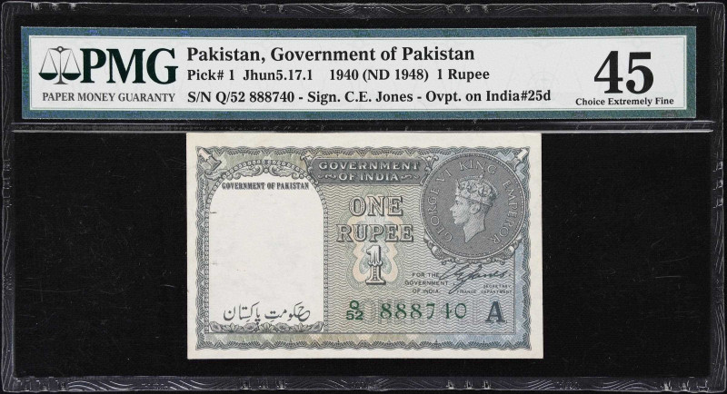 PAKISTAN. Government of India. 1 Rupee, ND (1948). P-1. Jhun5.17.1. PMG Choice E...