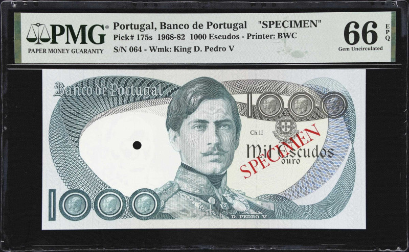 PORTUGAL. Banco de Portugal. 1000 Escudos, 1968-82. P-175s. Specimen. PMG Gem Un...