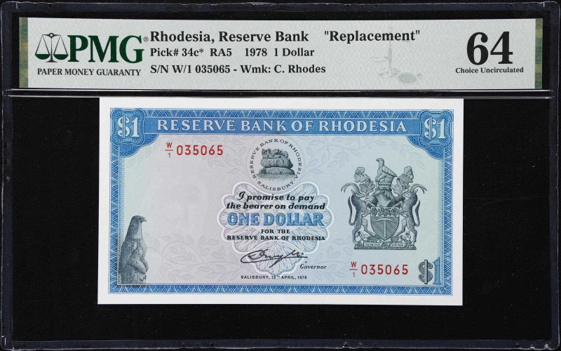 RHODESIA. Lot of (4). Reserve Bank of Rhodesia. 1, 2, 5, & 10 Dollars, 1978-79. ...