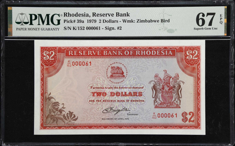 RHODESIA. Reserve Bank of Rhodesia. 2 Dollars, 1979. P-39a. Low Serial Number. P...