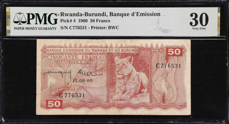 RWANDA-BURUNDI. Banque d'Emission du Rwanda et du Burundi. 50 Francs, 1960. P-4....