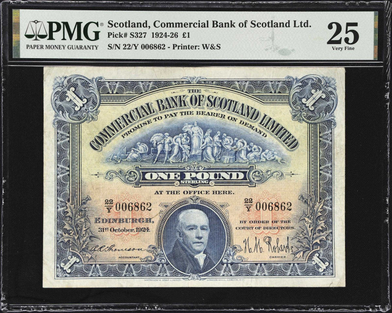 SCOTLAND. Commercial Bank of Scotland Limited. 1 Pound, 1924. P-S327. PMG Very F...