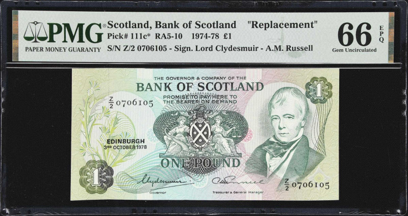 SCOTLAND. Lot of (4). Bank of Scotland. 1, 5, 10, & 20 Pounds, 1978-79. P-111c*,...