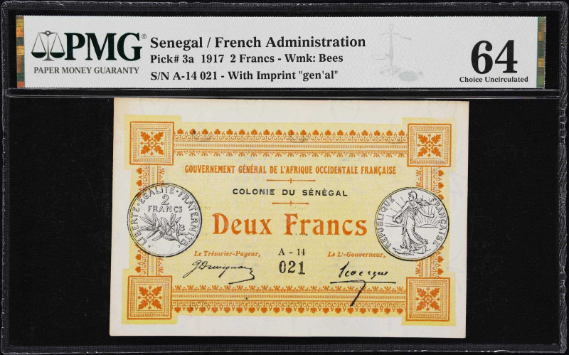 SENEGAL. Gouvernement General de l'Afrique Occidentale Francaise. 2 Francs, 1917...