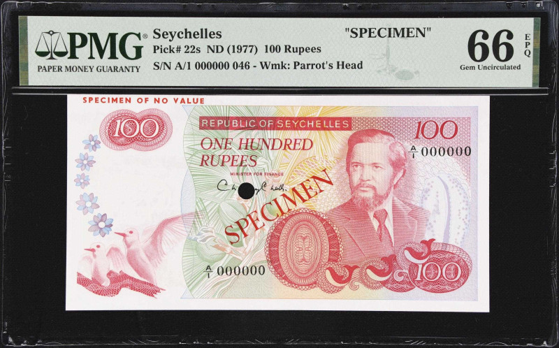 SEYCHELLES. Republic of Seychelles. 100 Rupees, ND (1977). P-22s. Specimen. PMG ...