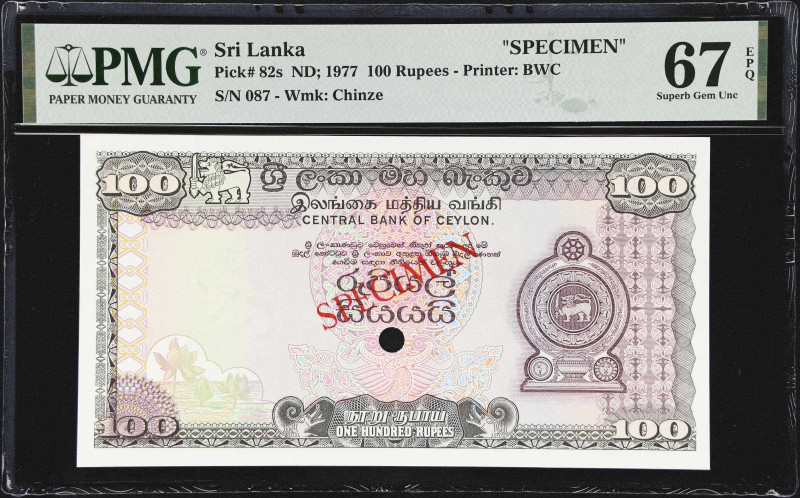 SRI LANKA. Central Bank of Ceylon. 100 Rupees, ND (1977). P-82s. Specimen. PMG S...