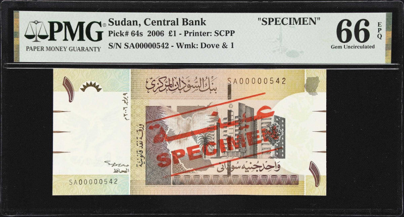 SUDAN. Lot of (2). Central Bank of Sudan. 1 & 10 Pounds, 2006. P-64s & 67s. Spec...