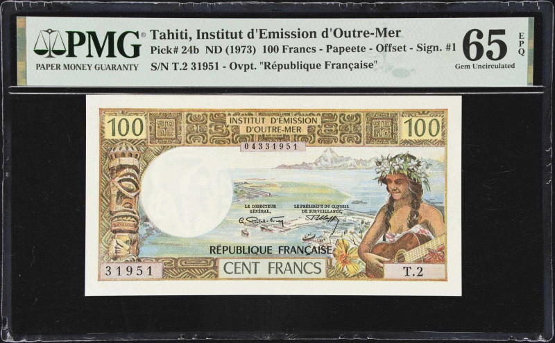 TAHITI. Lot of (4). Institut d'Emission d'Outre-Mer. 100, 500, 1000, & 5000 Fran...