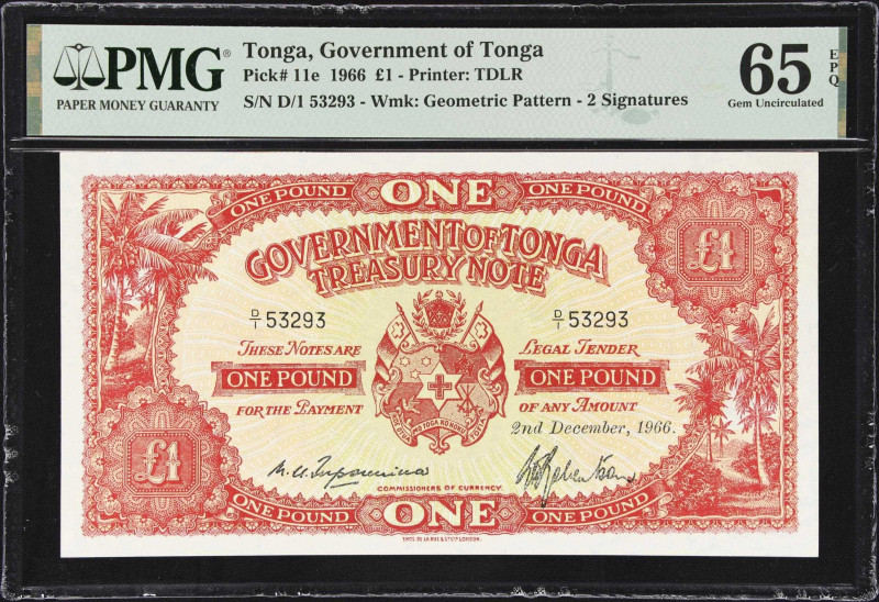 TONGA. Lot of (2). Government of Tonga. 4 Shillings & 1 Pound, 1960-66. P-9d & 1...