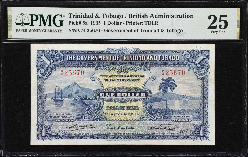 TRINIDAD & TOBAGO. Government of Trinidad and Tobago. 1 Dollar, 1935. P-5a. PMG ...