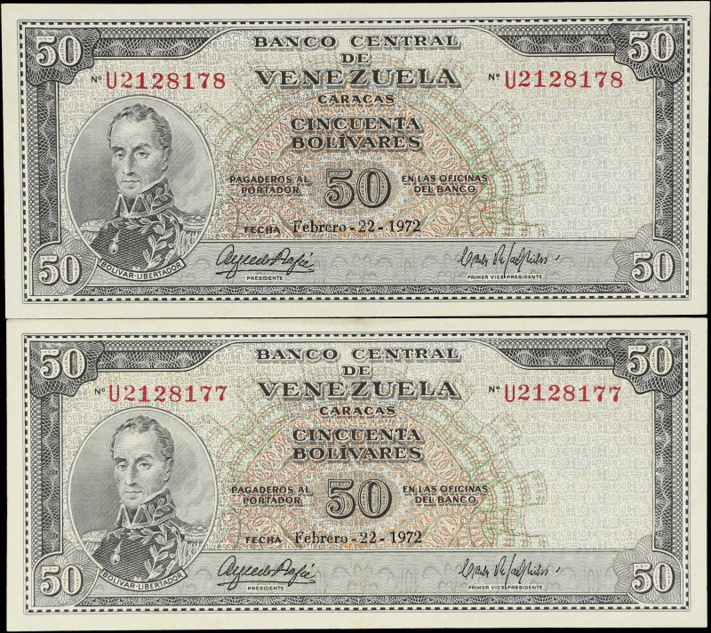 VENEZUELA. Lot of (2). Banco Central de Venezuela. 50 Bolivares, 1972. P-47g. Co...